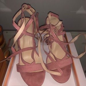 Public Desire Baby Pink Lace Up Heels